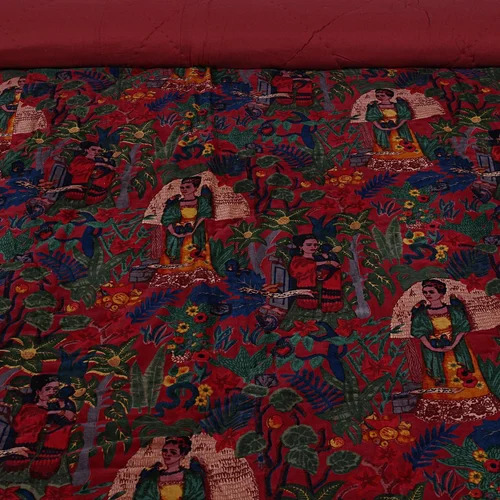 Frida Kahlo Cotton Velvet Quilt - Red