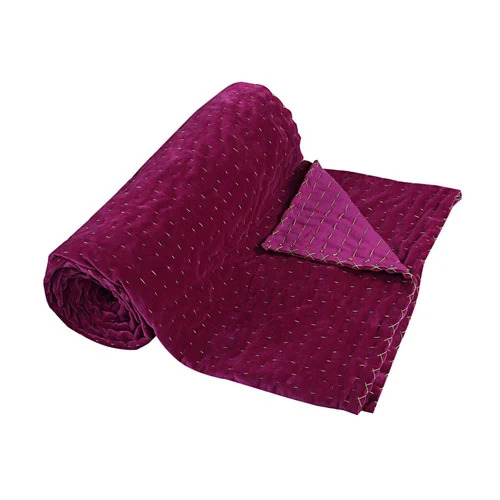 Solid Velvet Kantha Quilted -Magenta