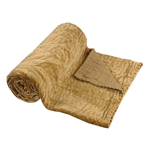 Solid Velvet Kantha Quilted -Mustard Yellow - Pattern: Plain Dyed