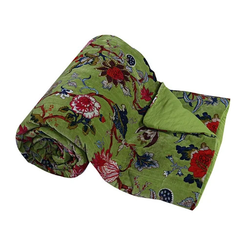 Tree Of Life Cotton Velvet Quilt - Lime Green