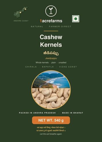 1acrefarms Whole Cashew Kernels 540g Pouch