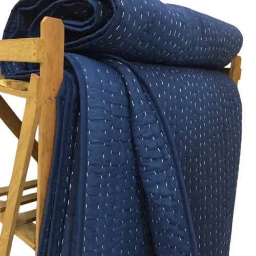 Blue With White Thread Solid Kantha Quilt