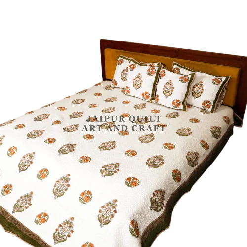 Quilted Blockprint Reversible Mulmul Bed Cover