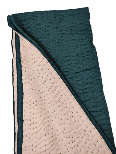 Solid Reversible Brunswick Green White Kantha Quilt
