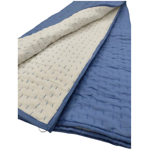 Solid Reversible Ice Blue White Kantha Quilt