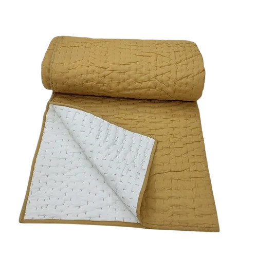 Solid Reversible Mustard White Kantha Quilt
