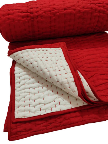 Solid Reversible Red White Kantha Quilt