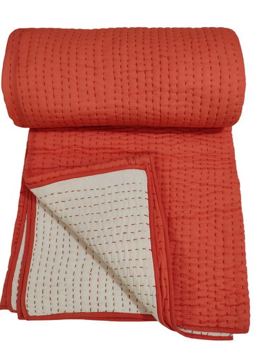 Solid Reversible Rust White Kantha Quilt