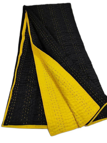 Solid Reversible Yellow Black Kantha Quilt