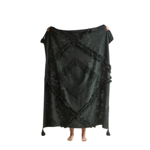 Black Cotton Tufted Throw Blanket