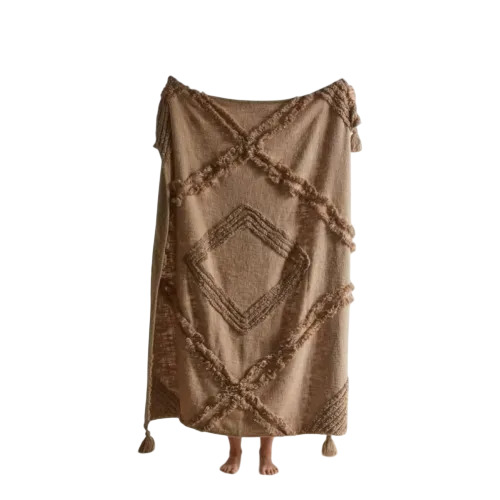 Brown Cotton Tufted Throw Blanket