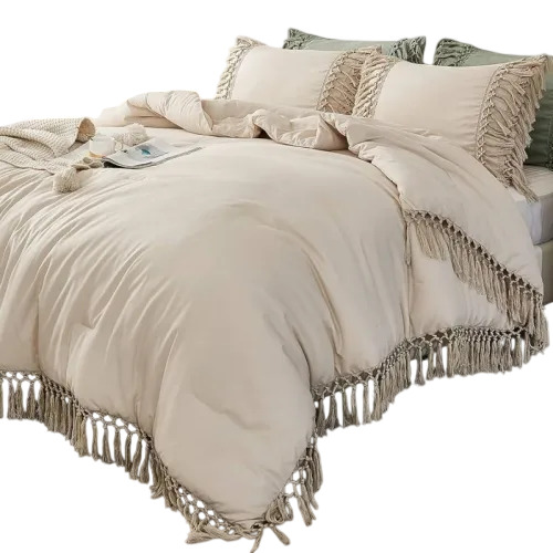 Plain Cotton Tassel Bedding Set