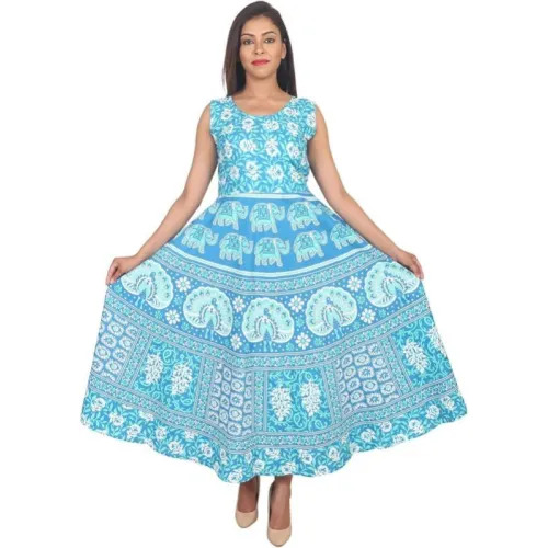 Printed Cotton Ladies One Piece Dress