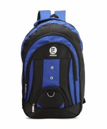 Printed Polyester Backpack - Color: Blue And Blavk