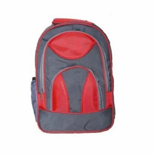 Waterproof Plain School Backpack - Color: Red And Grey