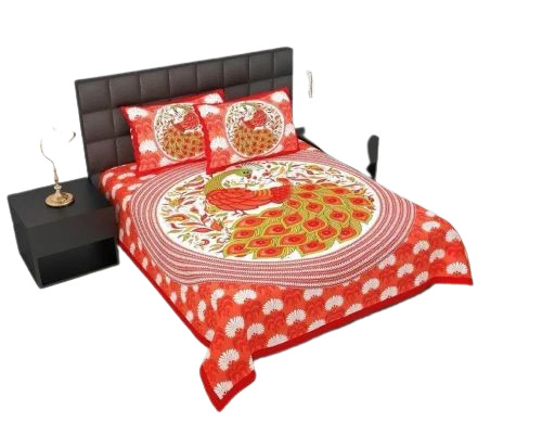 Designer Printed Double Bedsheets - 100% Cotton, Double Size, White and Red | Lightweight, Wrinkle Resistant, Shrink Resistant, Breathable