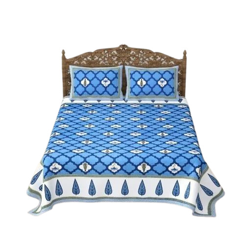 Cotton Printed Blue Double Bed Sheet - Double Size, 100% Cotton | Lightweight, Wrinkle Resistant, Shrink Resistant