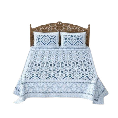 Cotton Printed Double Bed Sheet Light Blue - Shrink Resistant, Lightweight, Breathable