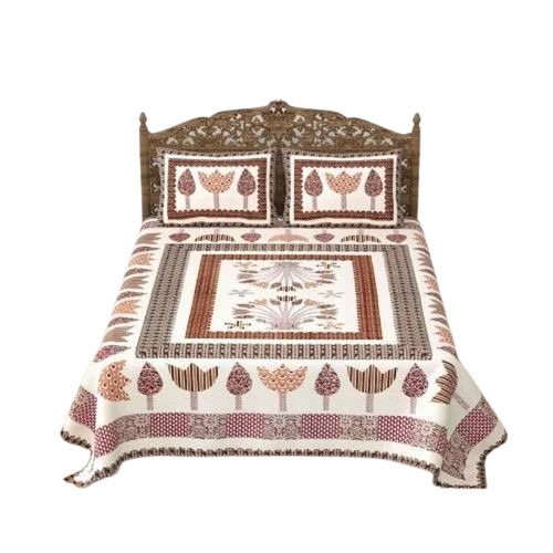 Cotton Printed Maroon Double Bed Sheet - 100% Cotton, Double Size, Maroon and Cream, Shrink Resistant, Lightweight, Wrinkle Resistant