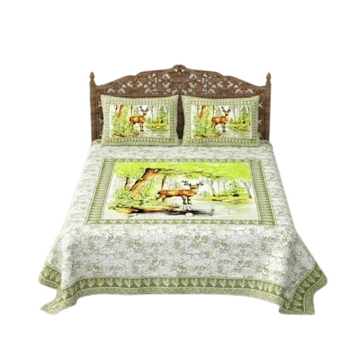 Designer Printed Bedsheets - 100% Cotton Double Size, Light Green and White, Shrink Resistant, Wrinkle Resistant, Breathable