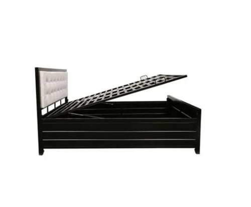 Hydraulic Wrought Iron Double Bed With Box - Mild Steel 6x5 ft Black, Strong Frame Dual Purpose Easy Folding Seating