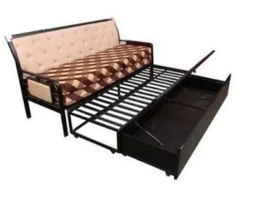 Metal Sofa Cum Bed With Black Head Board - Mild Steel 6x5 Feet Black, Powder Coated | Space Saving Dual Purpose Folding Comfortable Seating Durable Modern Design
