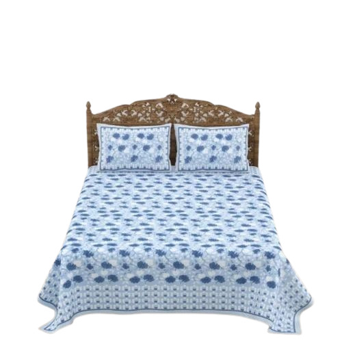 Printed Blue Double Bed Sheet - 100% Cotton Double, Blue and White | Lightweight, Wrinkle Resistant, Shrink Resistant