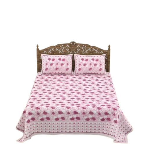 Printed Pink Double Bed Sheet - 100% Cotton Double Size, Pink And White, Shrink Resistant, Lightweight, Wrinkle Resistant
