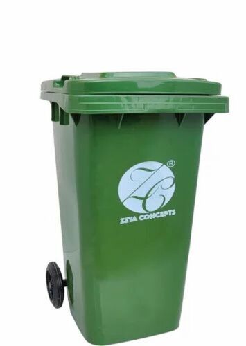 120 Liter Dark Green Plastic Wheeled Dust Bin - 48x52x92 cm Rubber Wheels Flat Lid Foot Pedal | Outdoor Manual Municipal Use