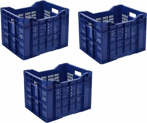 15 Kg Vegetables Plastic Crate - Plastic, Rectangular, Blue, 15 Kg Load Capacity | Eco Friendly, 2-Way Entry, Glossy Finish, Water Resistant