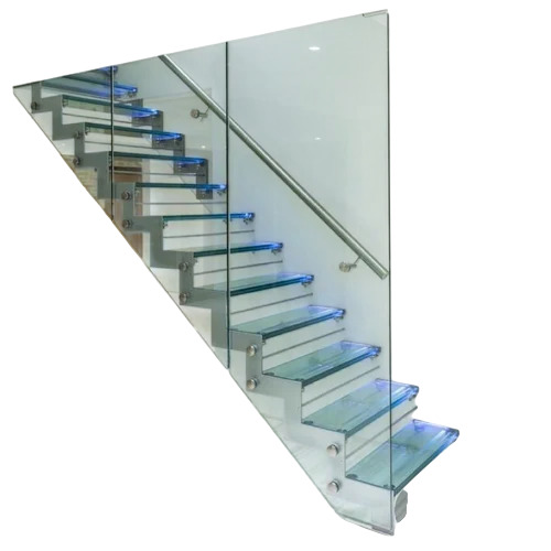 Toughened Glass Staircase - Toughened Glass, 4 Feet Depth, 12 MM Thick, Transparent | Durable, Modular, SS304 Handrail