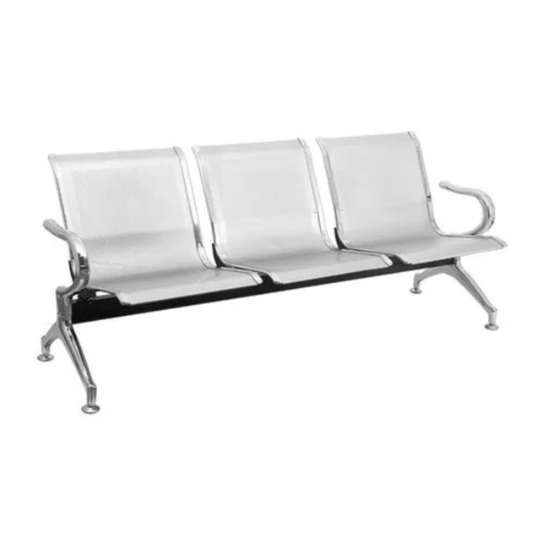 3 Seater Visitor Chair - Stainless Steel, Standard Size, Silver | Stable Anti-Slip Base, Scratch & Rust Resistant, Easy to Clean