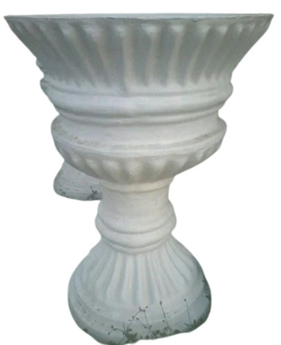 Round Cement Garden Pot - 2 Feet Height, White Glossy Finish | Polished Surface, Floor Mounted