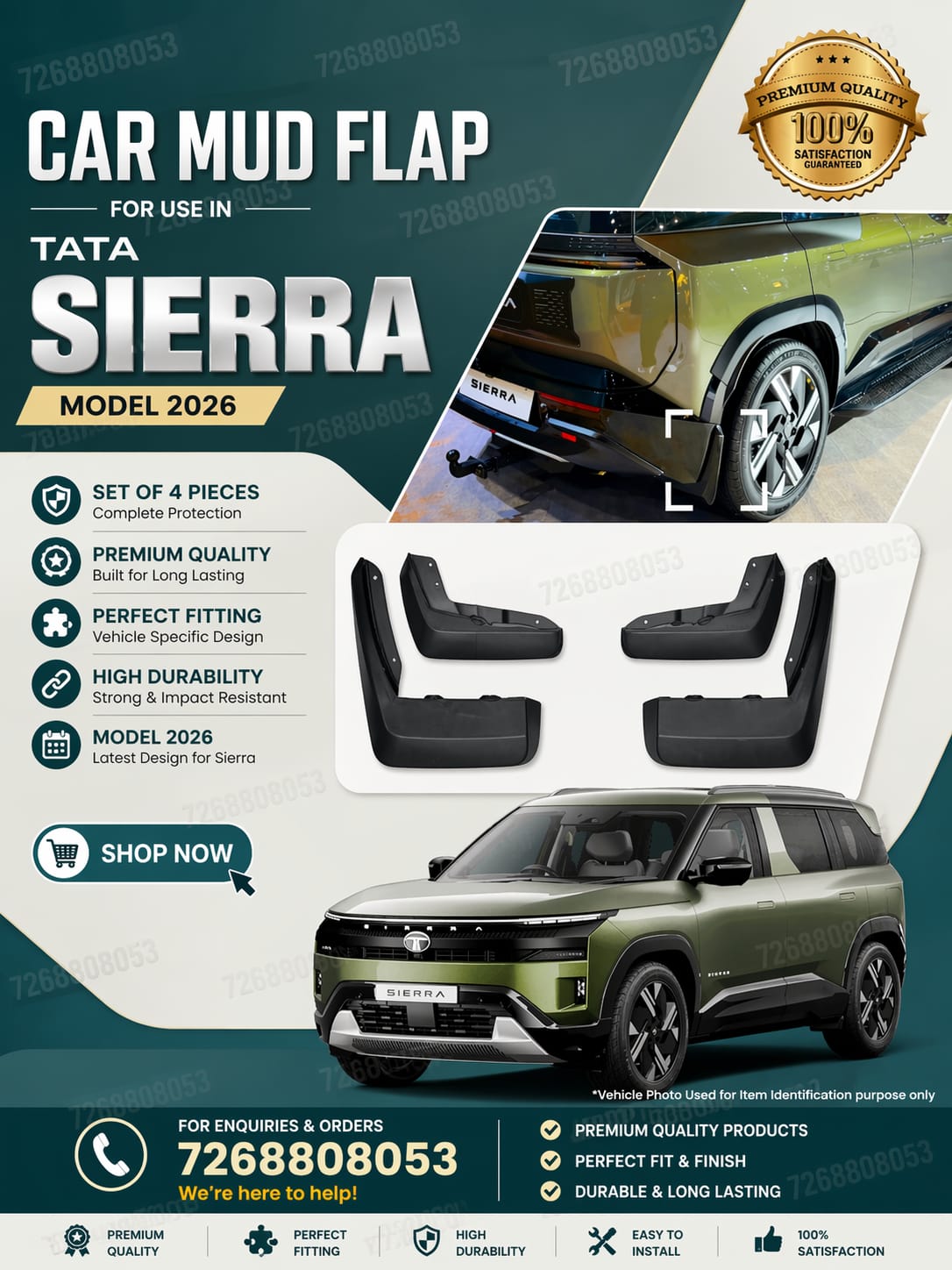 Tata Sierra Mud Flap - Dimension (L*W*H): 32*22*18 Centimeter (Cm)