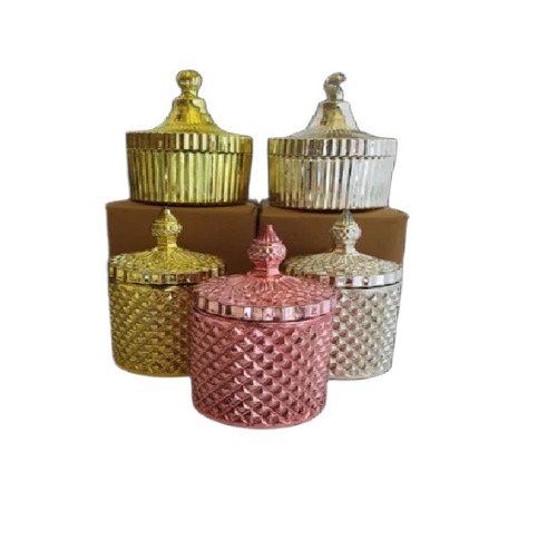4inch Candy Glass Jar - 250 mL Glass, Silver, Round | Durable Storage, Elegant Design, With Lid