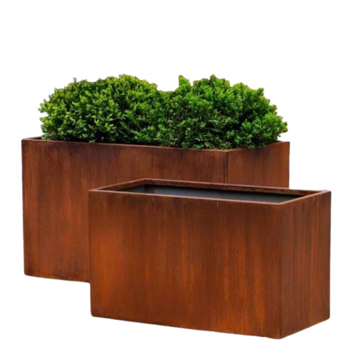 Corten Steel Cube Planters - FRP Material, Brown, Rectangular | Smooth Finish, Eco Friendly, Stylist Design