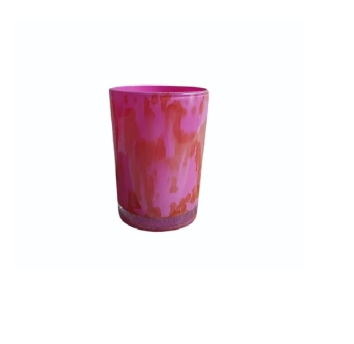 Glass Candle Votive - Handmade Glass, 3 Inch, Pink Base | Scented, Round, Cotton Wick, Decorative