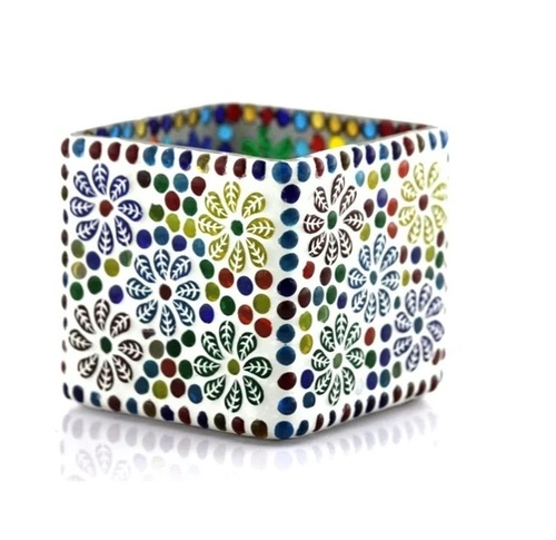 Handicraft Mosaic Kattiya Led Lamp - Glass, Round, Multi-Color, Energy-Saving | Vibrant Decorative Patterns, Elegant Home Décor