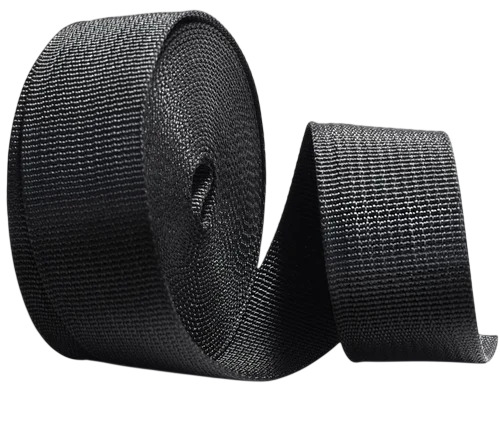 Plain Black Nylon Webbing Tape - HDPE Braided 50mm x 10m, Flexible Plain Roll, Fine Finished, Durable
