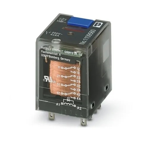 Rel-Ir-Bl/L-24dc/4x21 1032527 Phoenix Glass Relay - Black, 24V DC, Screw Connection, DIN Rail Mount | Slim Design, Two Changeover Contacts, LED Indicator, PLC Compatible