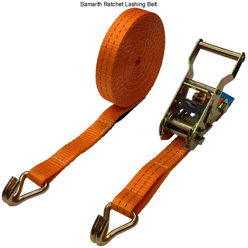 Samarth Ratchet Lashing Belt - Polyester, 10m x 35mm, Orange | Industrial Use, Double J Hook, Standard Ratchet