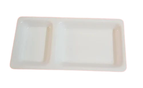 8inch Acrylic Rectangle Upma Chatni Plate - Acrylic, 8 Inch, White, Matte Finish | Durable, Lightweight, Fine Finished