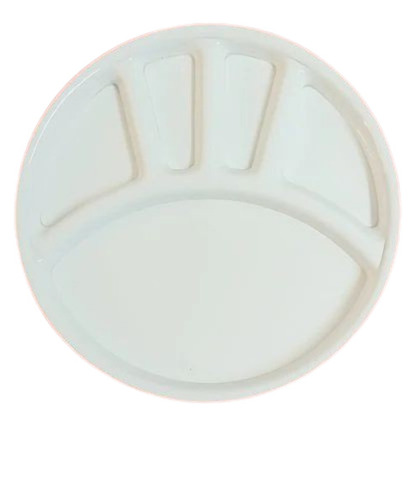 8inch Acrylic Round Meal Plate - 5 Compartments, Matte White, Microwave Safe, Durable Lightweight