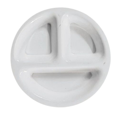 9inch Acrylic Round Chutney And Pickel Plate - 3 Compartments, Matte White, Microwave Safe, Lightweight Durable