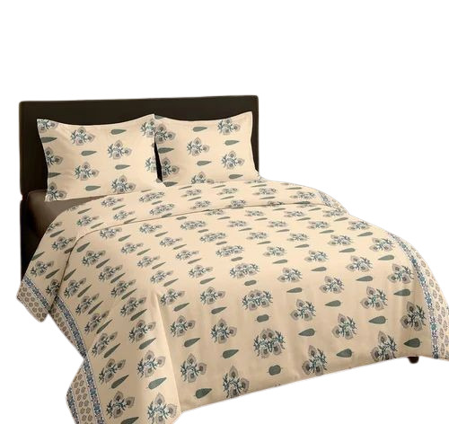 100% Cotton Bed Sheets - Double Size, Beige and Blue | Lightweight, Wrinkle Resistant, Shrink Resistant Set