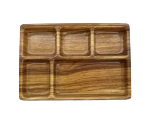 14 Inch 5 Compartment Acrylic Plate - Brown, Printed Pattern, Lightweight, Durable, Dishwasher Safe