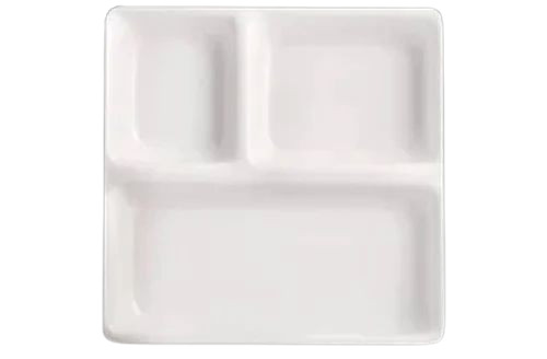 3 Compartment Acrylic Plate - Square, White, Matte Finish | Durable, Lightweight, Break-Resistant, Dishwasher Safe