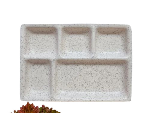 Acrylic 5 Portion Compartment Plate - Customized Size, Matte White | Durable, Lightweight, Break-Resistant, Dishwasher Safe