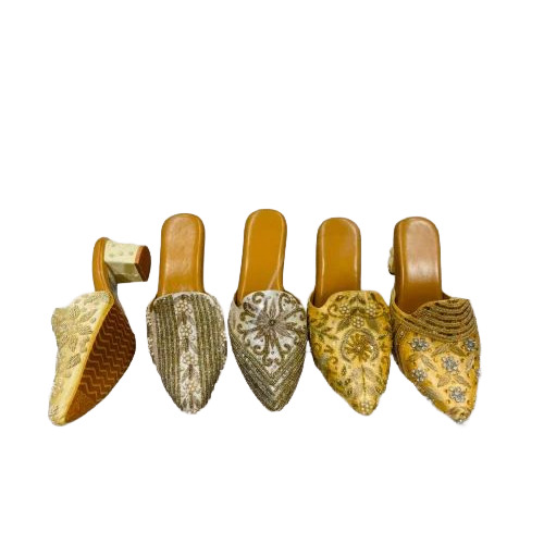 01 Women Hand Embroidered Block Heel Mules