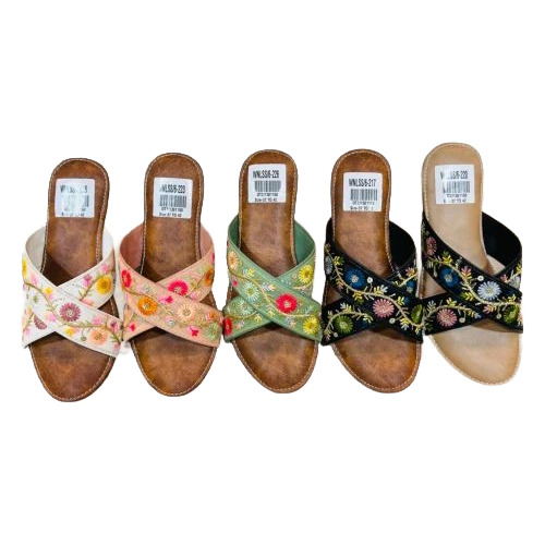 02 Women Embroidered Lace Flip Flops